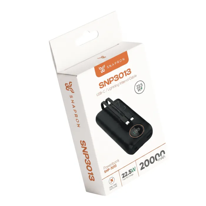 Snapron SNP-3013 20.000 mAh LCD Ekran USB-C Lightning Dahi̇li̇ Kablolu 22.5w Hızlı Şarj Powerbank - Görsel 6
