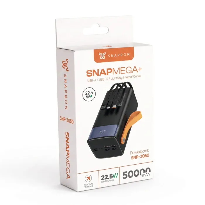 Snapron SNP-3050 50000mAh 22.5W PD Hızlı Şarj Powerbank | Dahili Lightning, Type-C ve USB Kablolu | LCD Ekran - Görsel 7
