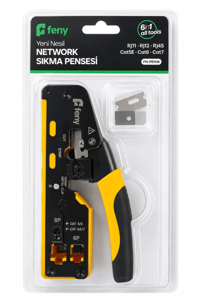 FENY FN-PEN16 Yeni Nesil RJ11/RJ12/RJ45 CAT5E/CAT6/CAT7 Network Kablo Sıkma Ve Soyma Pensesi - Görsel 2