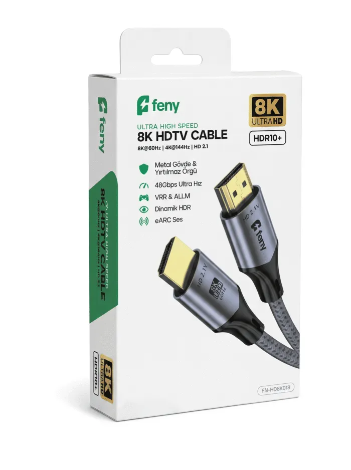 Feny FN-HD8K03 Ultra HD  V2.1 HDMI To HDMI 8k@60hz 4k@144hz HDR10+ Metal Kılıflı 3M Kablo - Görsel 3