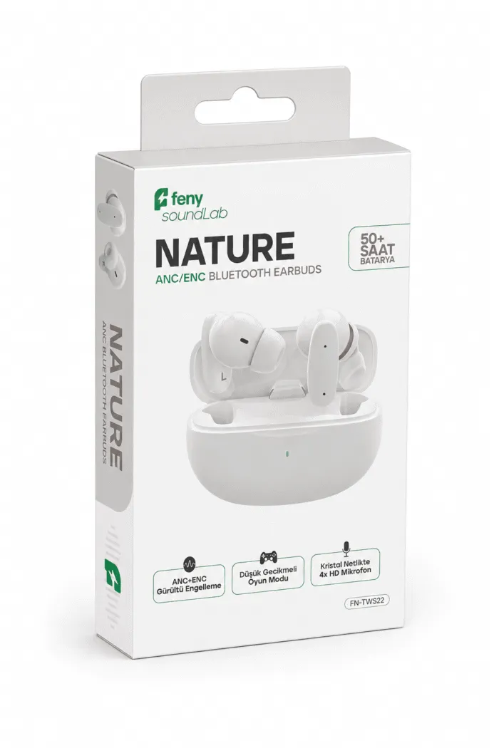 Feny FN-TWS22 TWS Bluetooth 6.0 ANC ENC Dört Mi̇krofon 500+50mAh Beyaz Kulaklık - Görsel 3