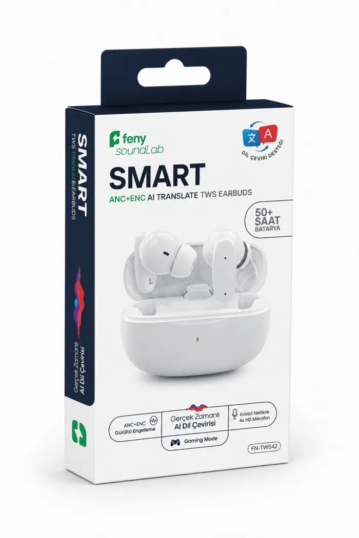 Feny FN-TWS42 TWS Bluetooth 6.0 ANC ENC  Dört Mi̇krofon Oyun Modu | Çevi̇ri̇ Özellikli Beyaz Kulaklık - Görsel 3