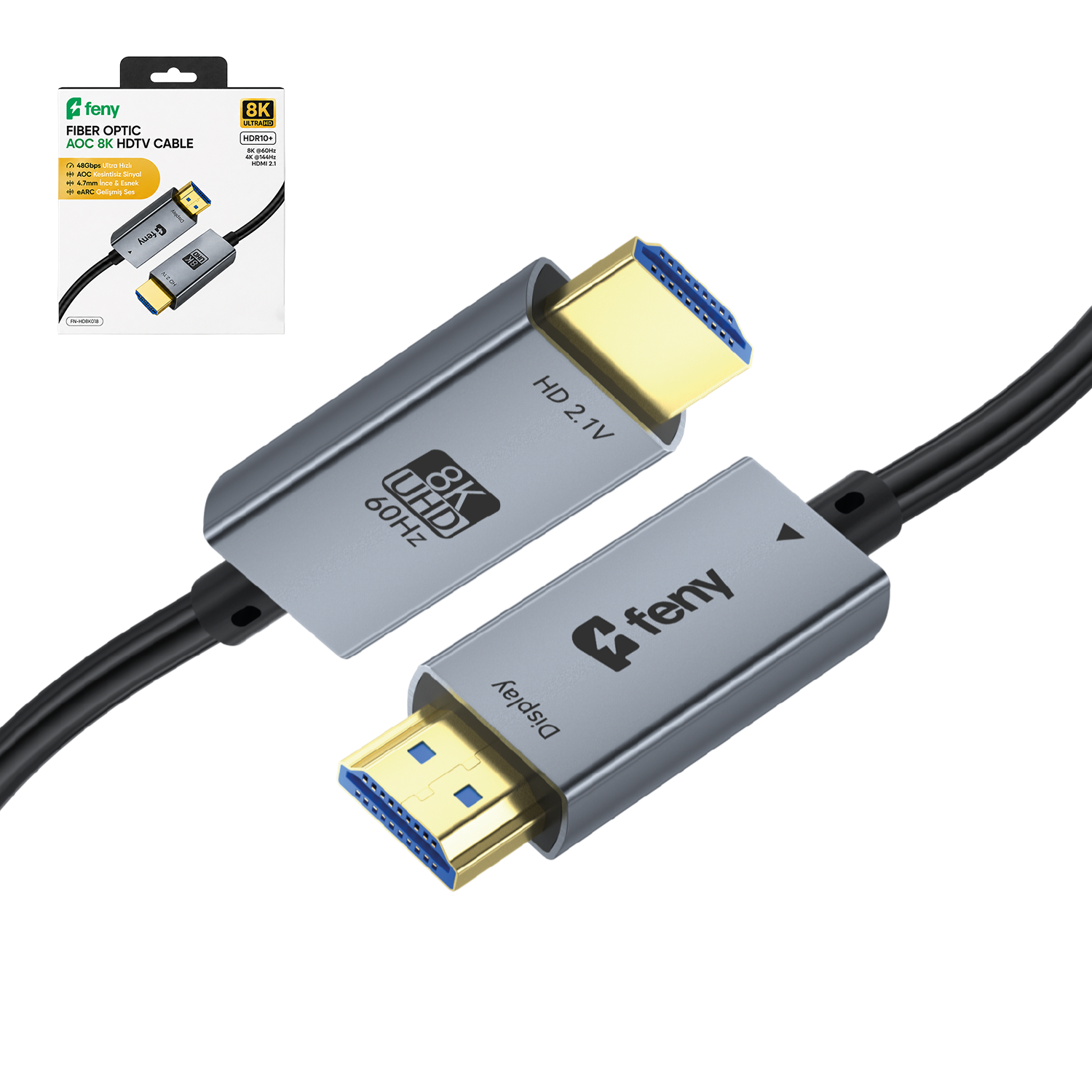 optik-main Feny FN-OPHD8K50 Fiber Optic V2.1 HDMI to HDMI Ultra HD 8k@60hz 4k@144hz 48Gbps HDR10+ 50m Kablo - Görsel 1