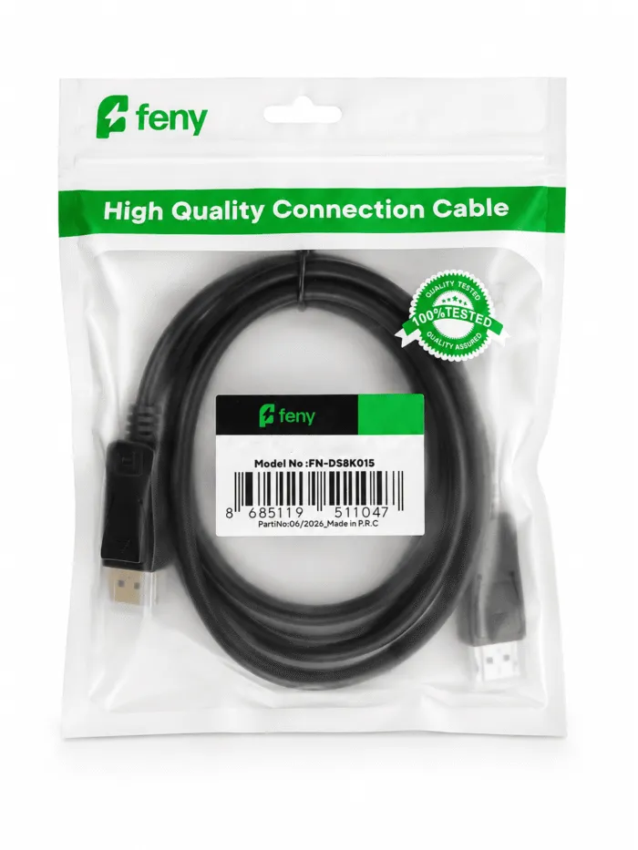 Feny FN-DS4K015 Displayport V1.2 M/M 4K@60Hz 2K@165Hz Altın Kaplama 1.5m Kablo - Görsel 4