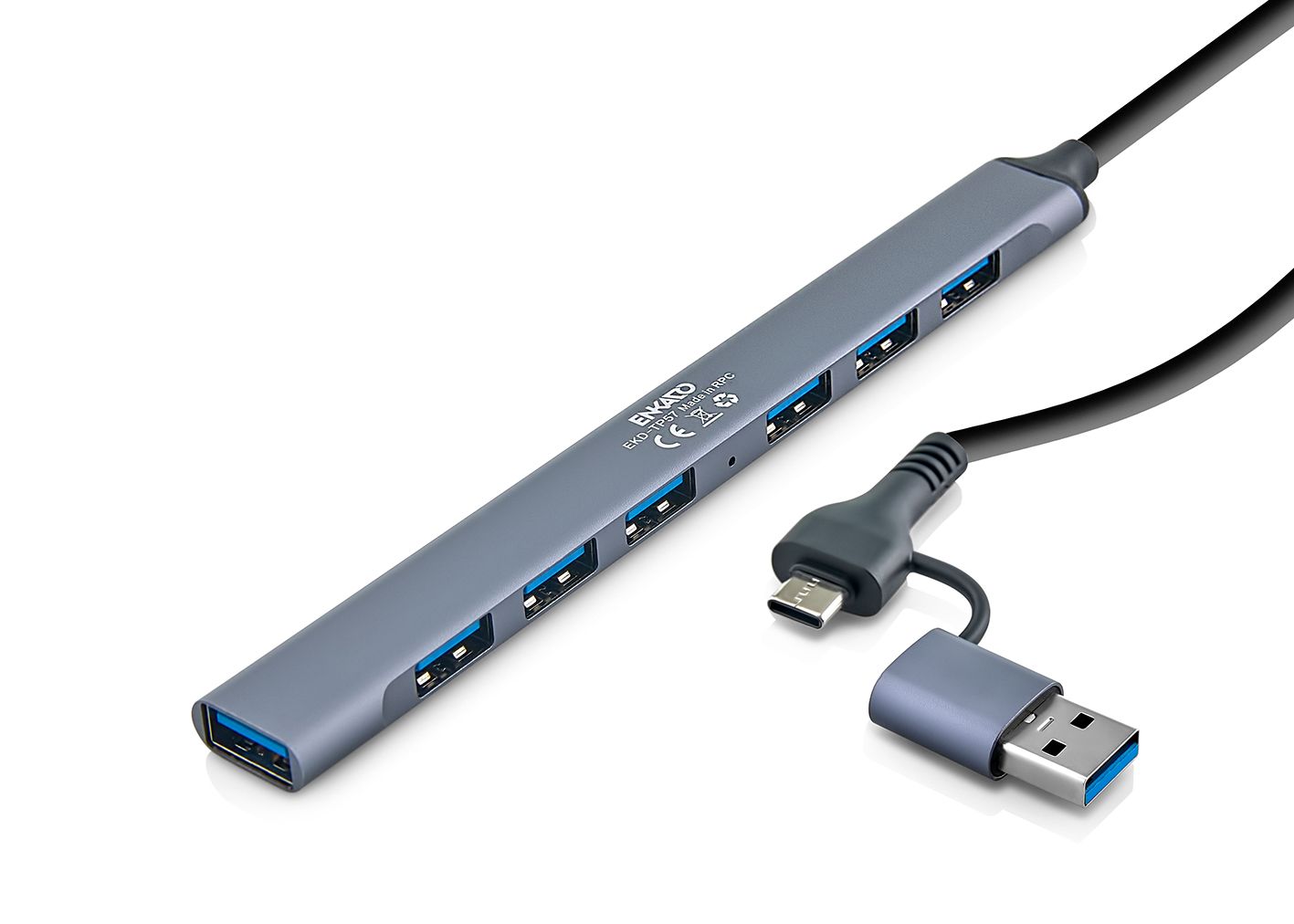 EKD-TP57 Enkado EKD-TP57 7 Port USB Hub 1× USB 3.0 + 6× USB 2.0 5Gbps - Görsel 1