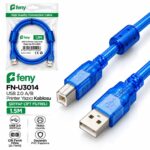 FENY FN-U3014 USB 2.0 YAZICI KABLOSU ŞEFFAF ÇİFT FİTRELİ  MAVİ 1.5M